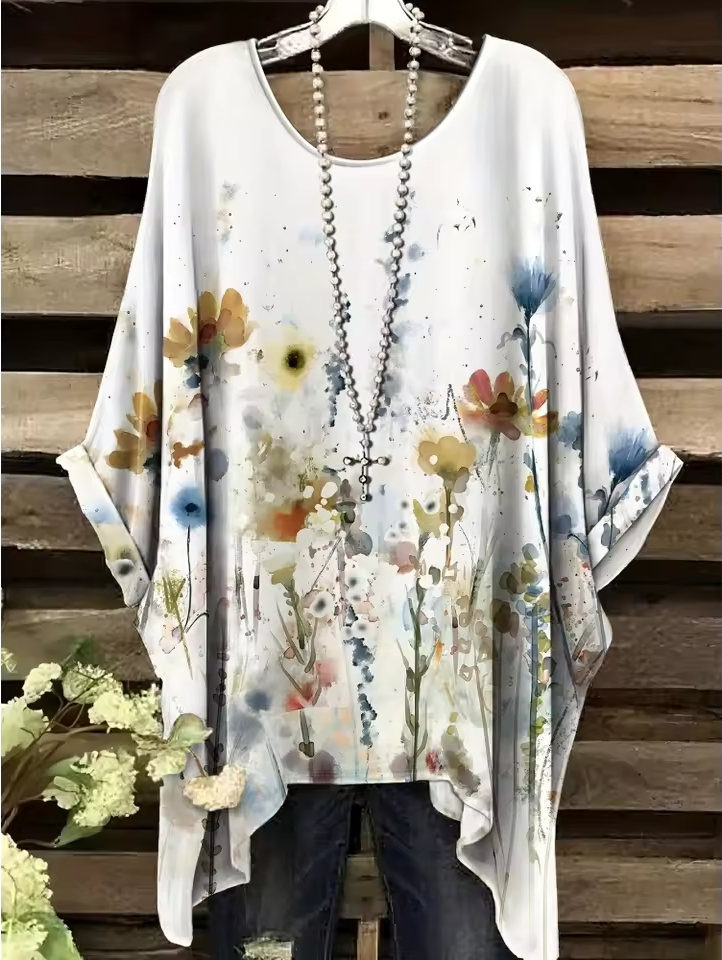 Janelle - Vintage Bohemian Blumenmuster Damen T-Shirt