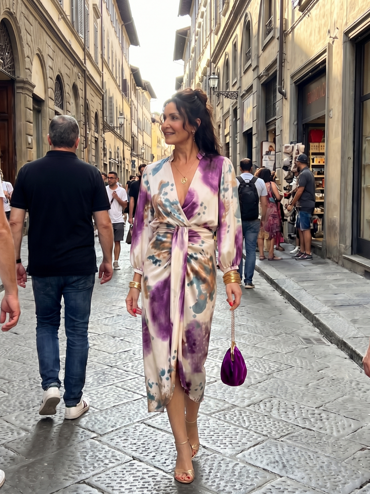 Valentina - Kreuzwickel-Taille Bedrucktes Midi-Kleid