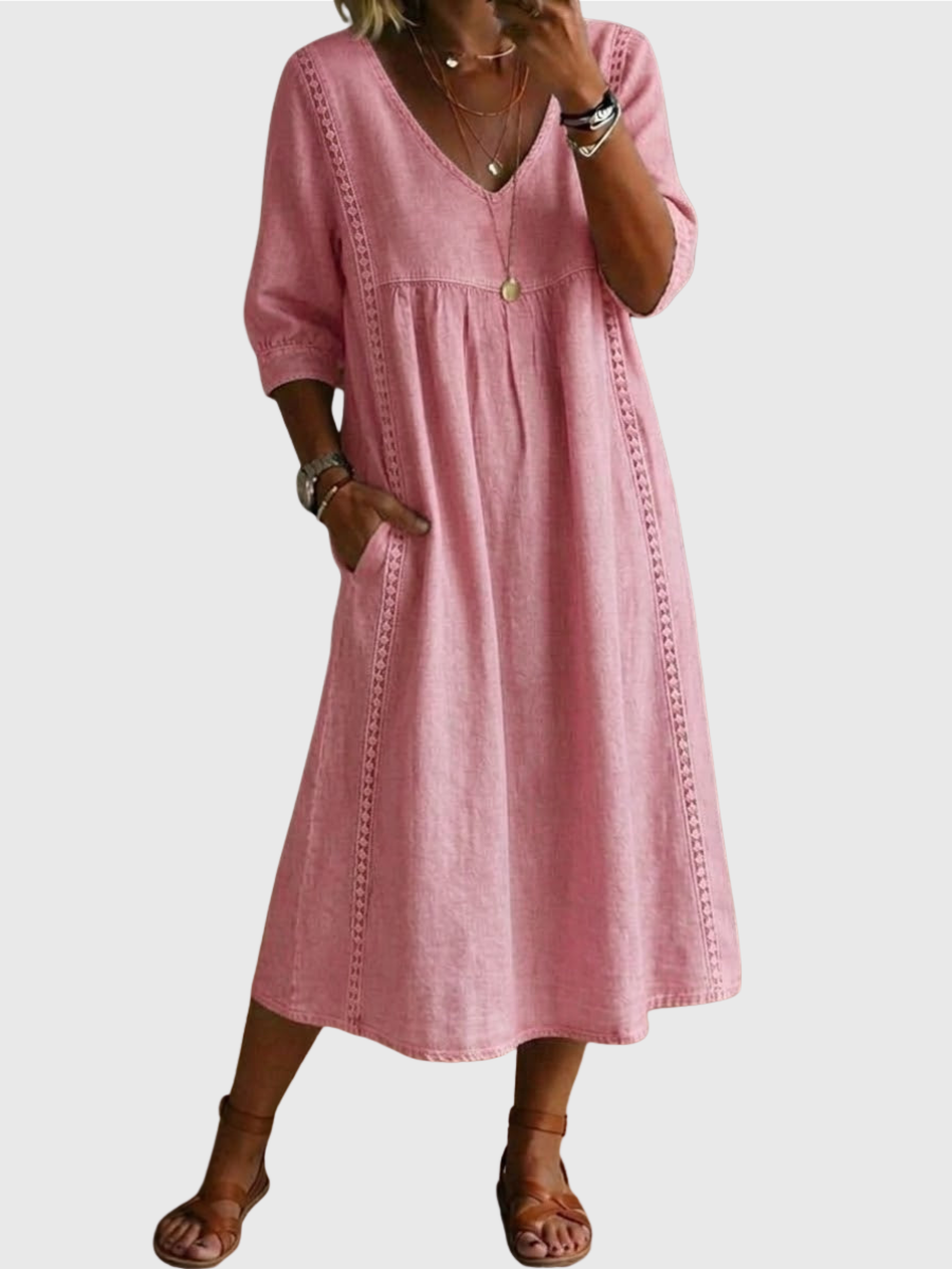 Sheena - Lässiges, lockeres Patchwork-Kleid mit Spitzenbesatz