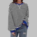 Mara | Damen Oversized Streifenpullover mit Rundhalsausschnitt und langen Ärmeln