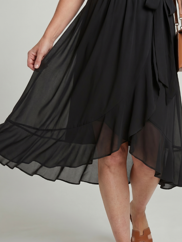 Keziah - Midi-Kleid mit kurzen Ärmeln und fliessendem Saum