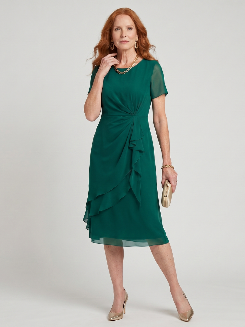 Eira - Midi-Kleid mit kurzen Ärmeln und geschichtetem Saum