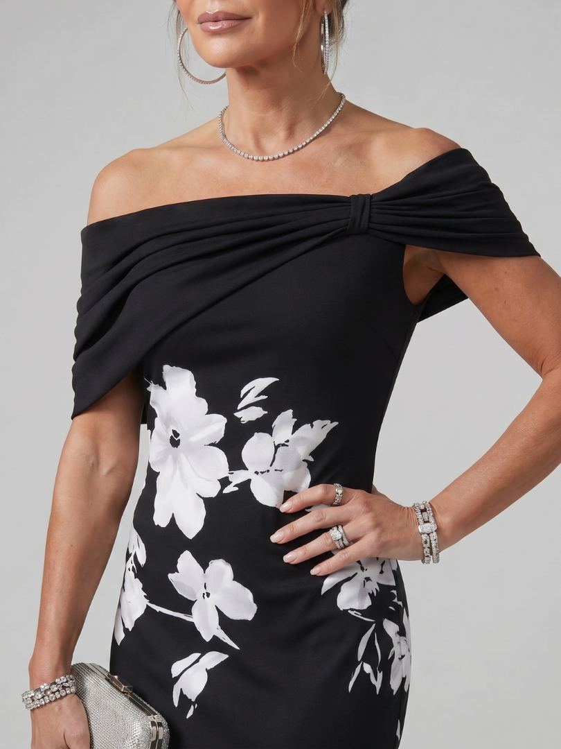 Cosma - Off-Shoulder Midi-Kleid mit Drapierung