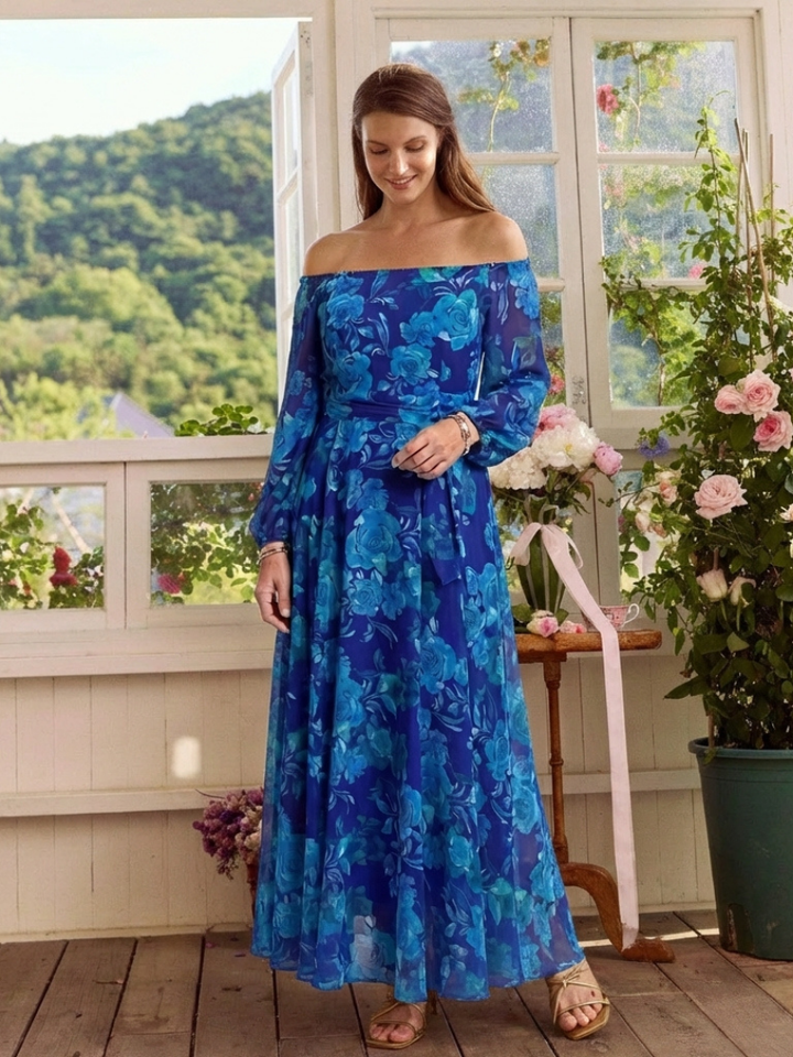 Aspen - Off-Shoulder Blumenkleid Maxi