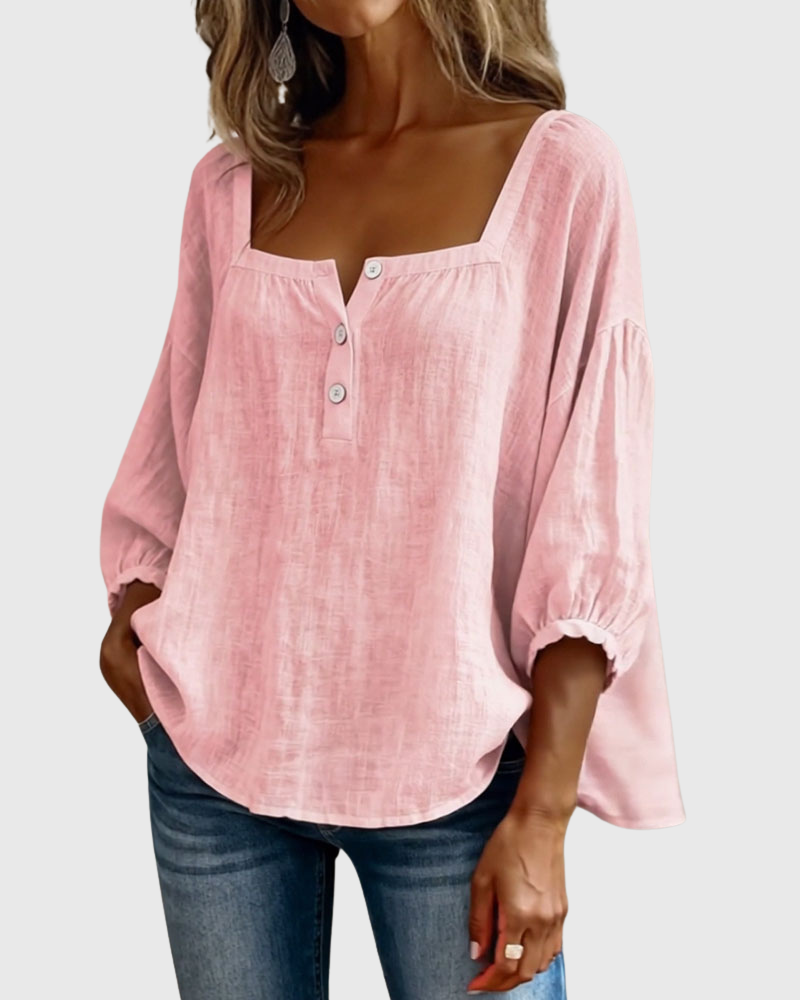 Arianne - Damen Bluse mit quadratischem Ausschnitt und 3/4 Puffärmeln