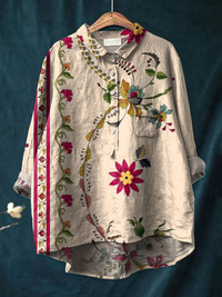 Alisa - Damen Vintage Floral Kunstdruck Freizeitshirt.
