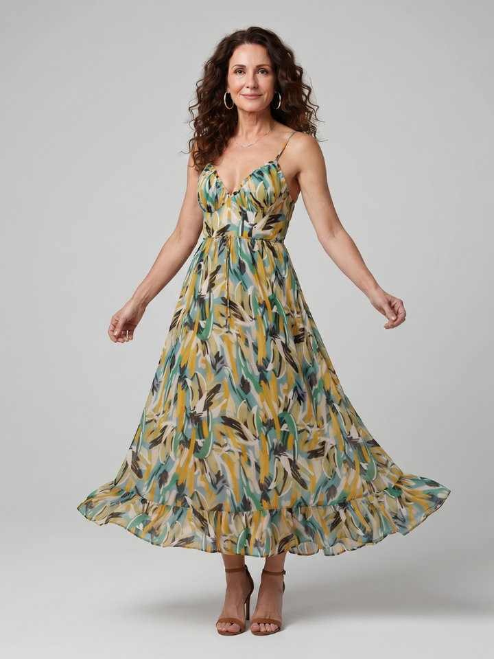 Quill - Spaghetti-Träger Midi-Kleid mit abstraktem Druck