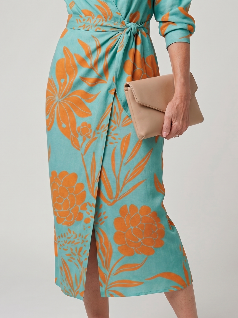Leya - Midi-Kleid mit langen Ärmeln und Kragen im Streifenmuster
