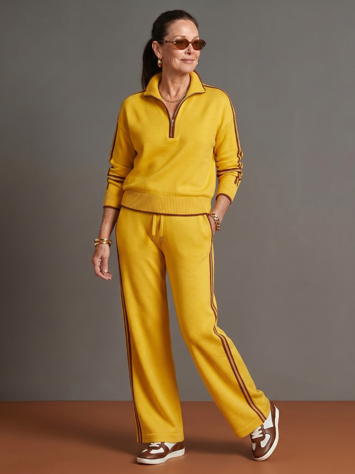 Regen - Zip-Hals Langarm-Seitenstreifen Leggings-Set
