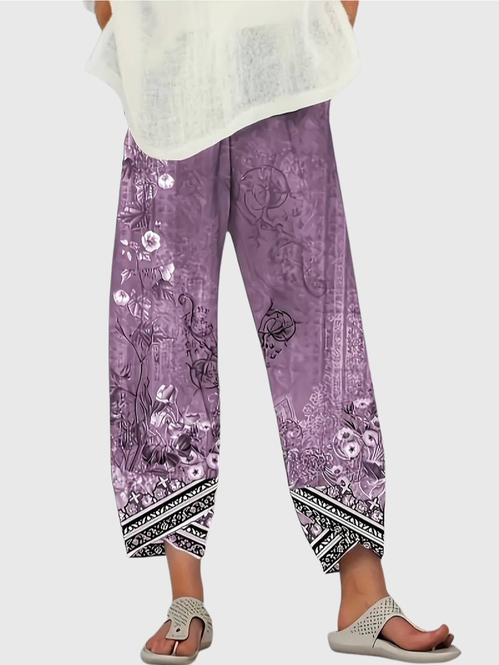 Natasha - Vintage Blumen Capri Hose mit elastischem Bund