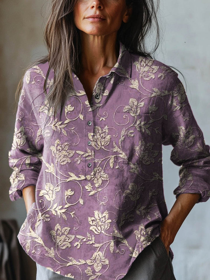 Lexi - Floral Besticktes Leinenhemd