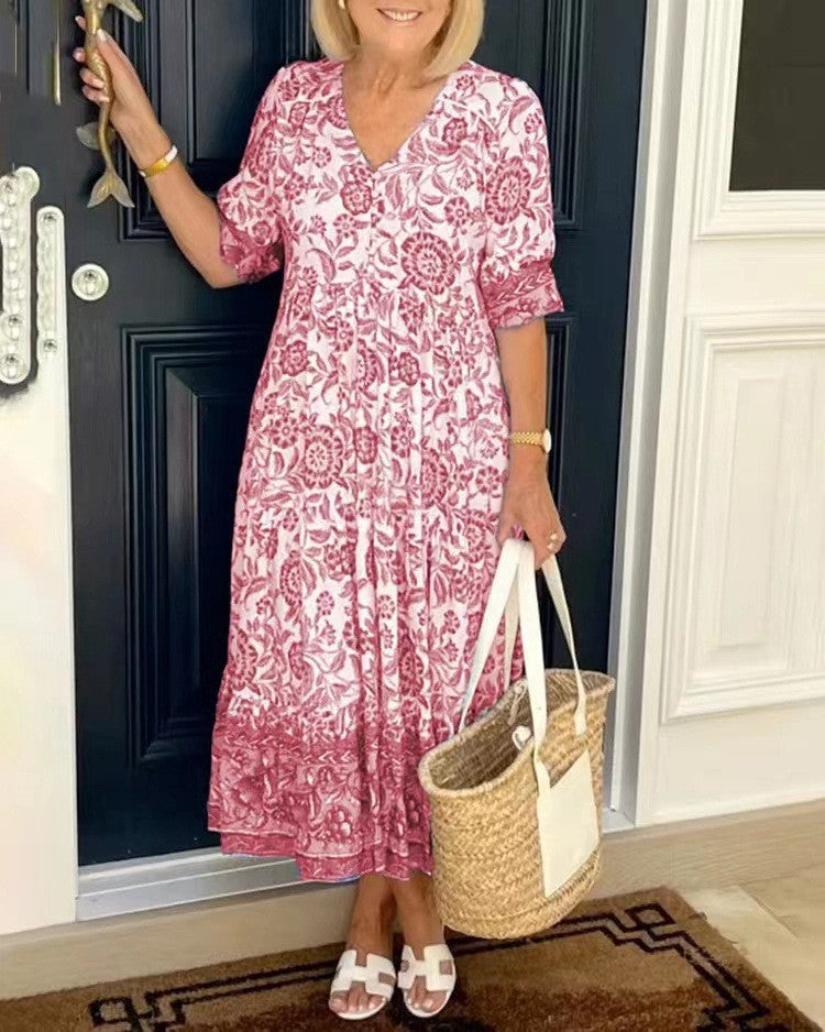 Keisha - Florales Kleid mit V-Ausschnitt