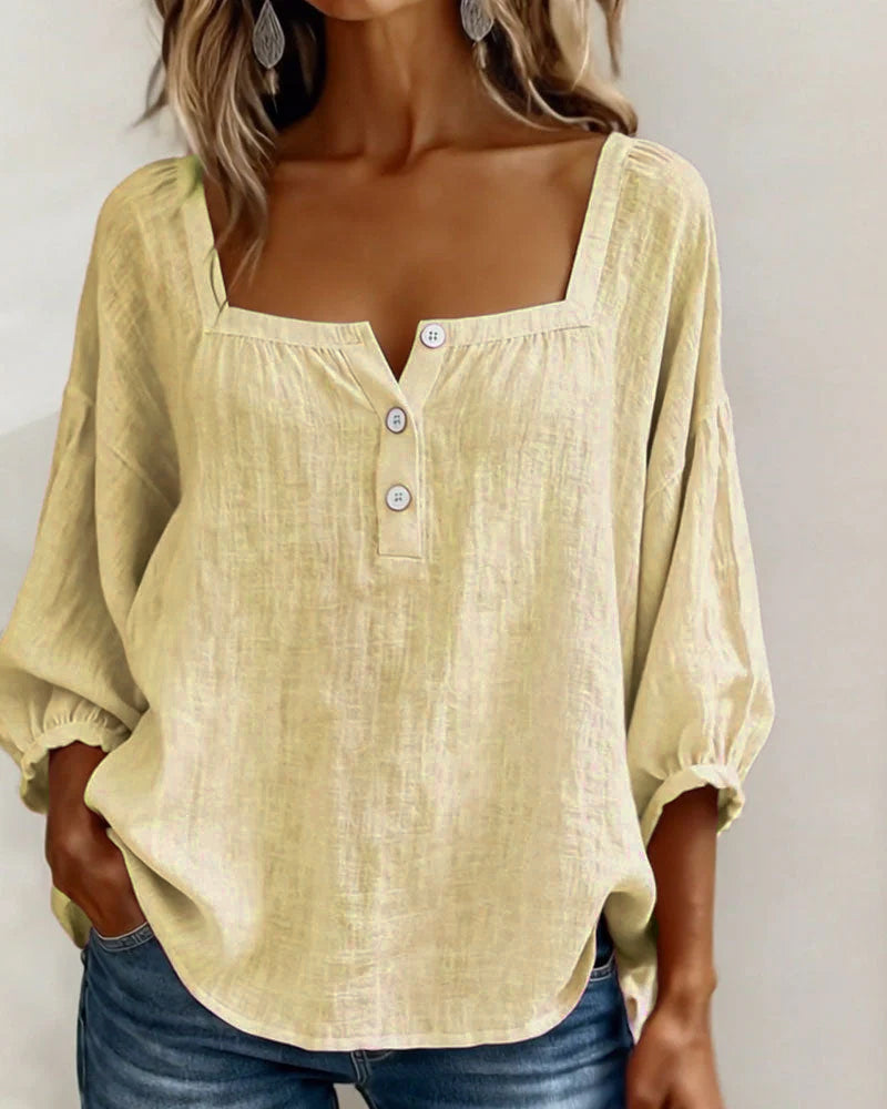 Arianne - Damen Bluse mit quadratischem Ausschnitt und 3/4 Puffärmeln