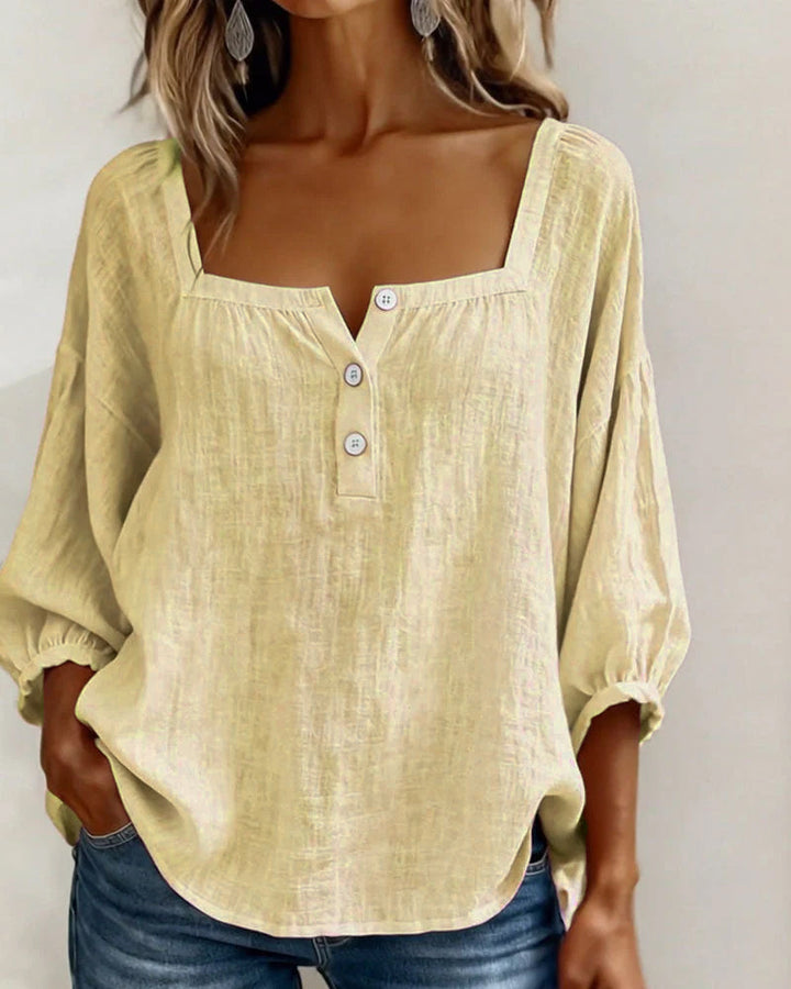 Arianne - Damen Bluse mit quadratischem Ausschnitt und 3/4 Puffärmeln