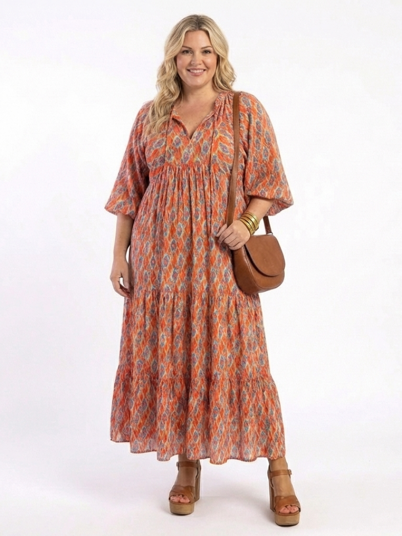 Amara - Geometrisches Print V-Ausschnitt Midikleid