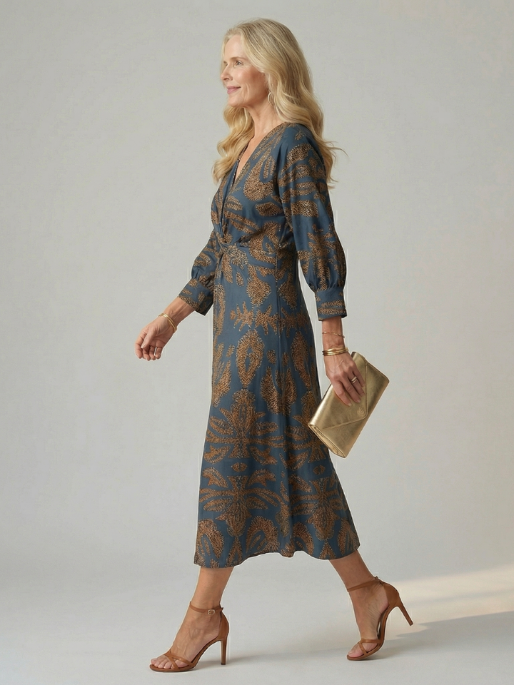 Lune - Natürliche Wickel-Midi-Kleid
