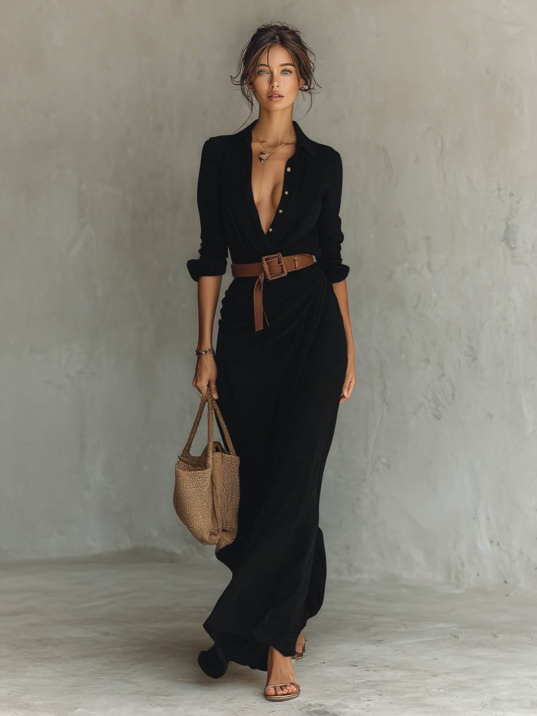 Valérie - Elegantes Maxi-Hemdblusenkleid mit Gürtel