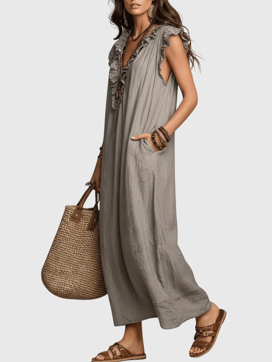 Maeve - Langes Kleid im Boho-Stil aus Leinen und Baumwolle
