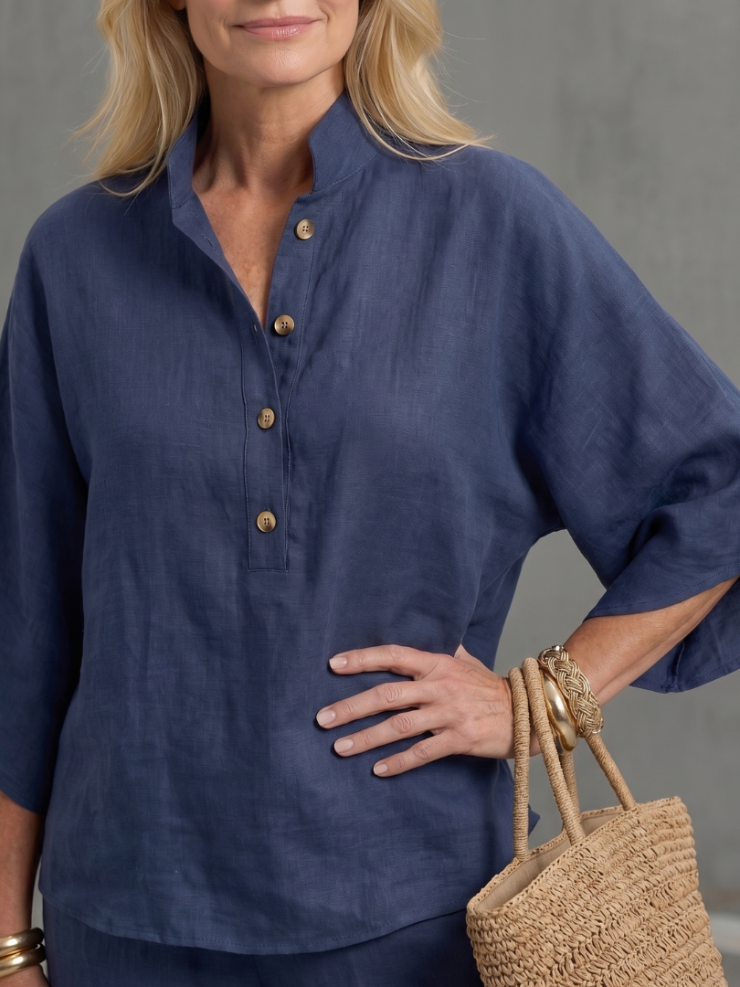 Amity - Knopf-Front Relaxed Tunika-Hosen-Set