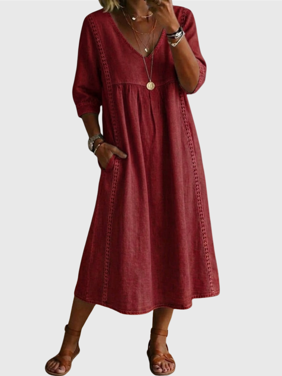 Sheena - Lässiges, lockeres Patchwork-Kleid mit Spitzenbesatz