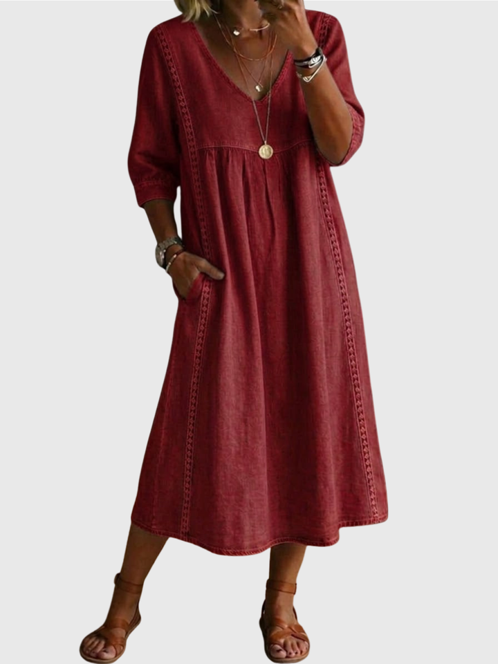 Sheena - Lässiges, lockeres Patchwork-Kleid mit Spitzenbesatz