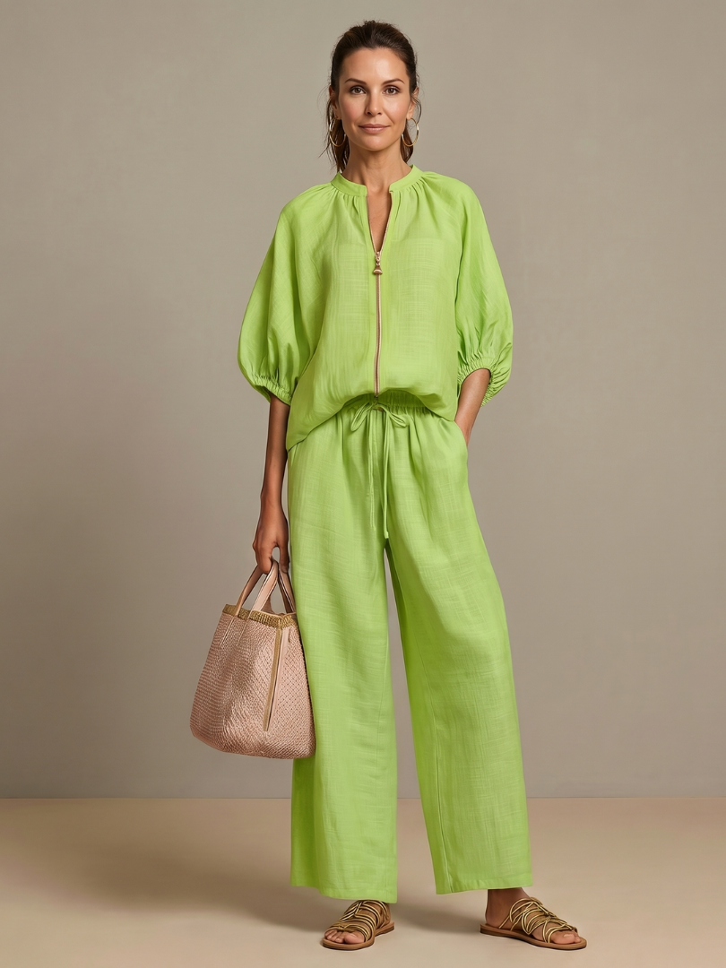 Natalia - Blouson-Top mit Reissverschluss und weit geschnittene Hose