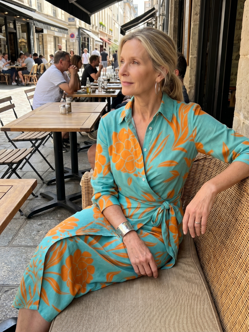 Leya - Midi-Kleid mit langen Ärmeln und Kragen im Streifenmuster