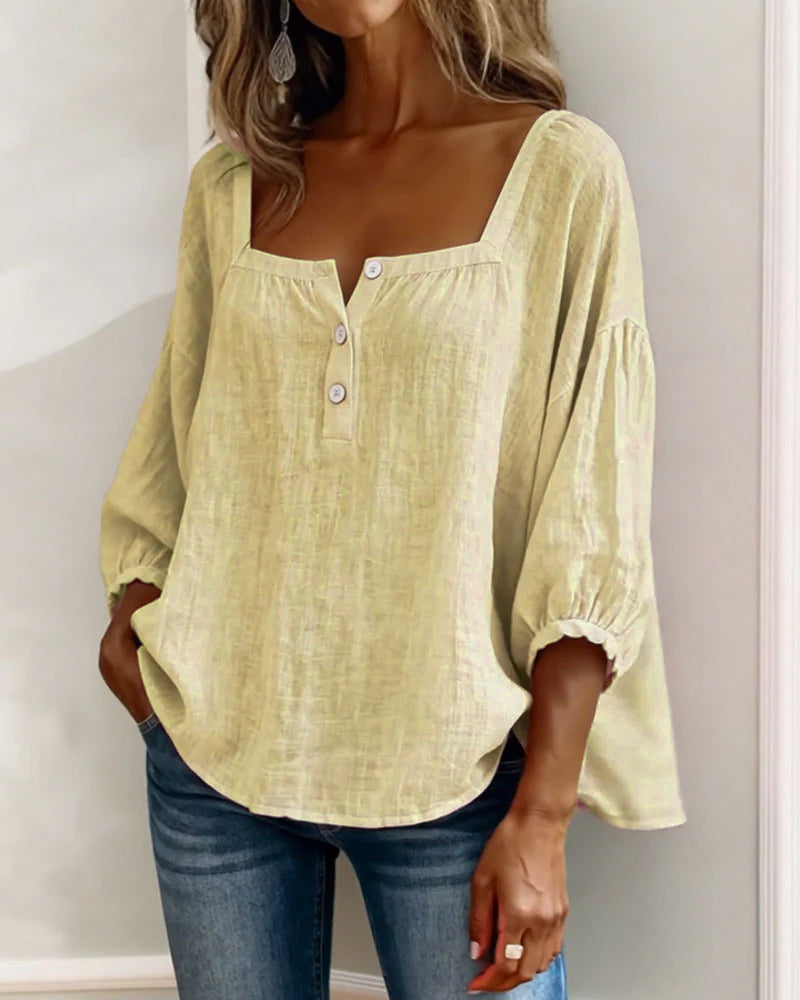 Arianne - Damen Bluse mit quadratischem Ausschnitt und 3/4 Puffärmeln