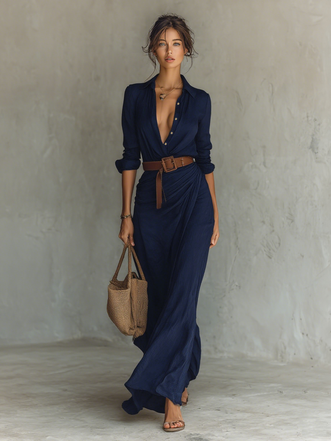 Valérie - Elegantes Maxi-Hemdblusenkleid mit Gürtel