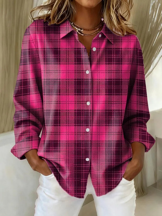 Adeline - Damen Freizeit Retro Karobluse