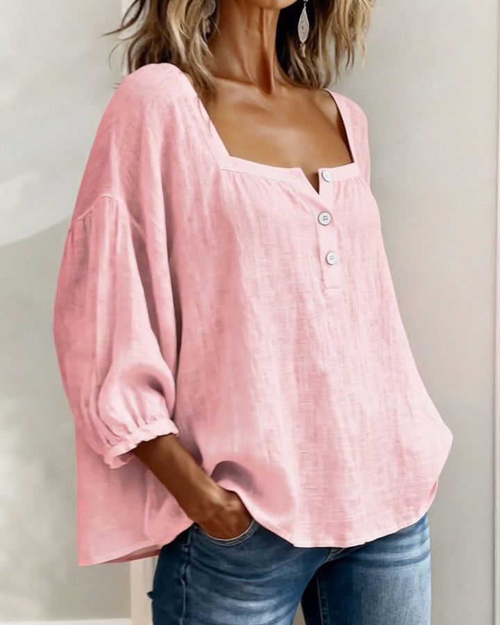 Arianne - Damen Bluse mit quadratischem Ausschnitt und 3/4 Puffärmeln