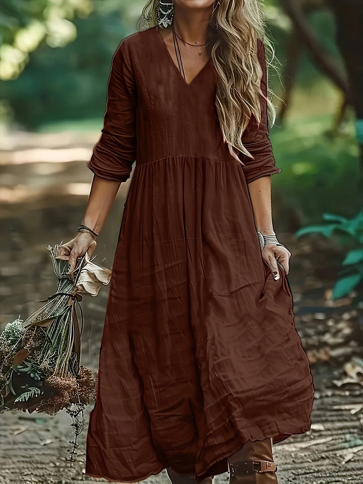 Sharon - Modisches Langarmkleid mit V-Ausschnitt