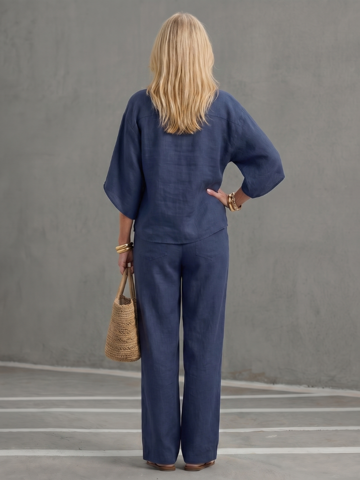 Amity - Knopf-Front Relaxed Tunika-Hosen-Set