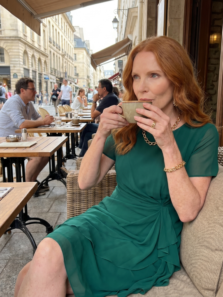 Eira - Midi-Kleid mit kurzen Ärmeln und geschichtetem Saum