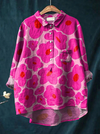 Amayah - Lebhaftes Pink Blumenmuster Bedrucktes Damen Freizeitshirt