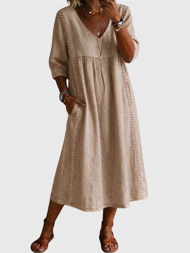 Sheena - Lässiges, lockeres Patchwork-Kleid mit Spitzenbesatz