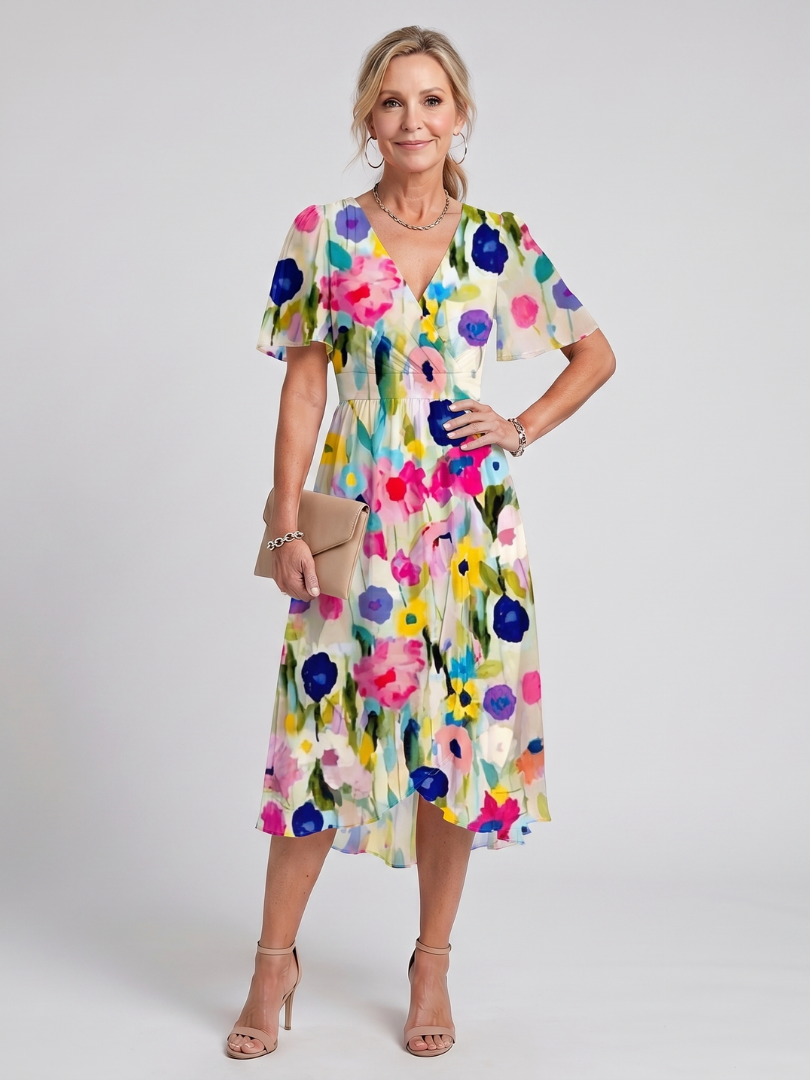 Mirabel - Kleid mit schwingenden Ärmeln und geraffter Taille