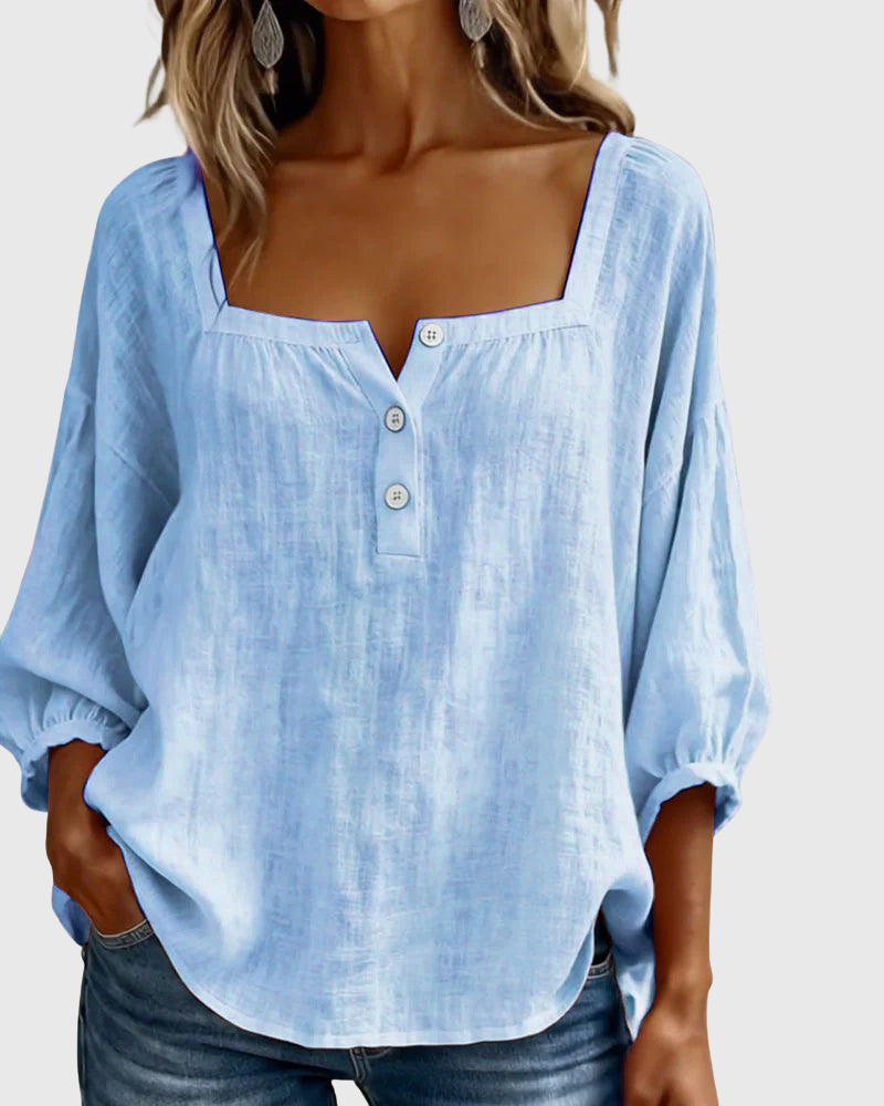 Arianne - Damen Bluse mit quadratischem Ausschnitt und 3/4 Puffärmeln