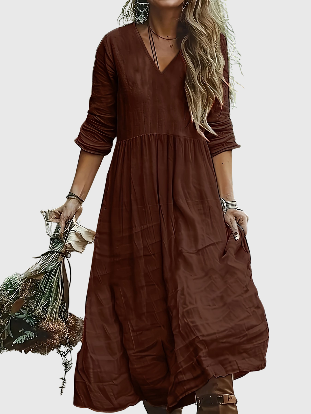 Sharon - Modisches Langarmkleid mit V-Ausschnitt