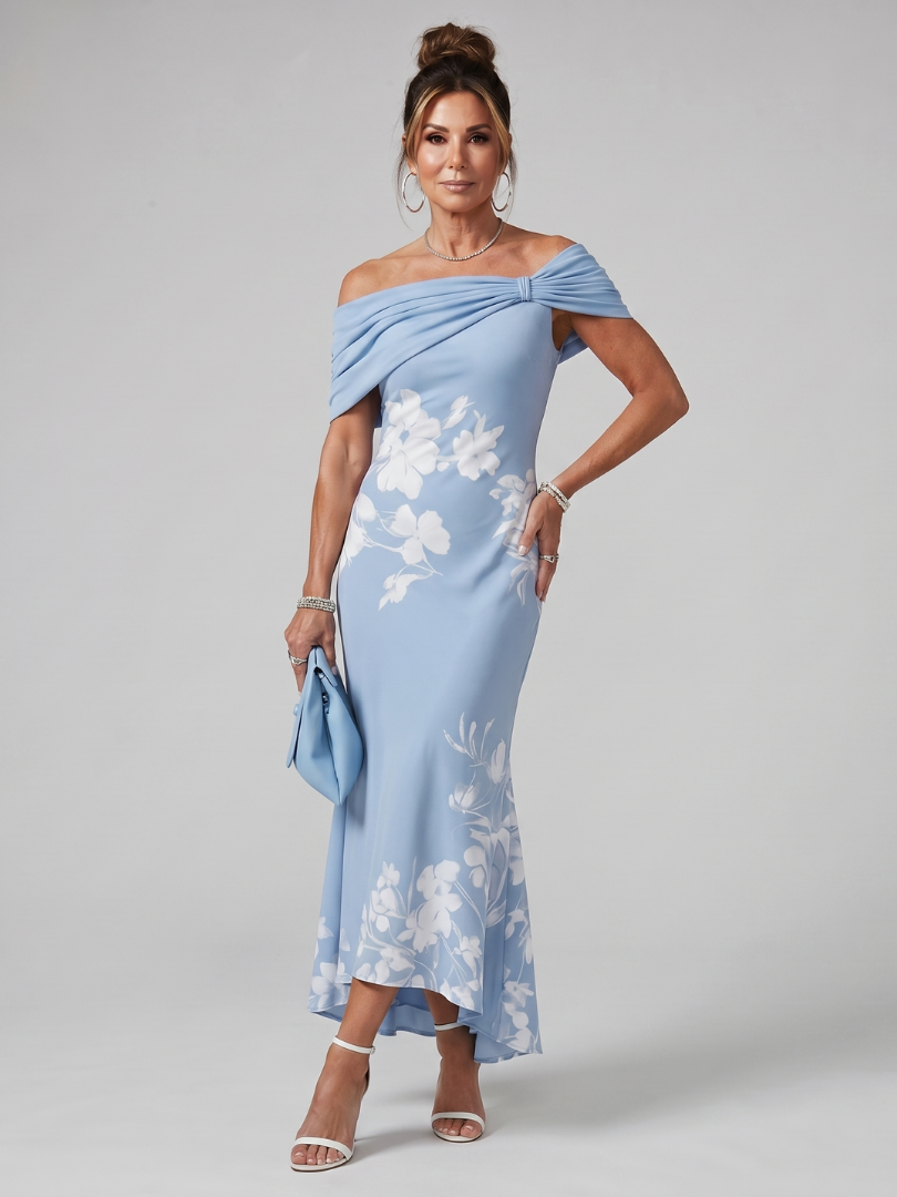Cosma - Off-Shoulder Midi-Kleid mit Drapierung