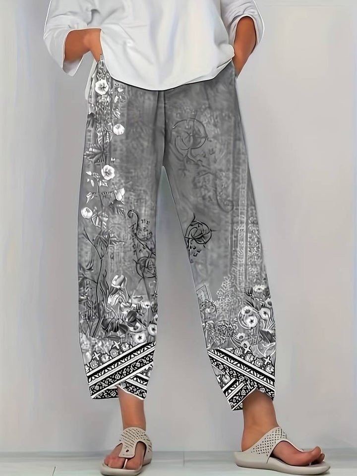 Natasha - Vintage Blumen Capri Hose mit elastischem Bund