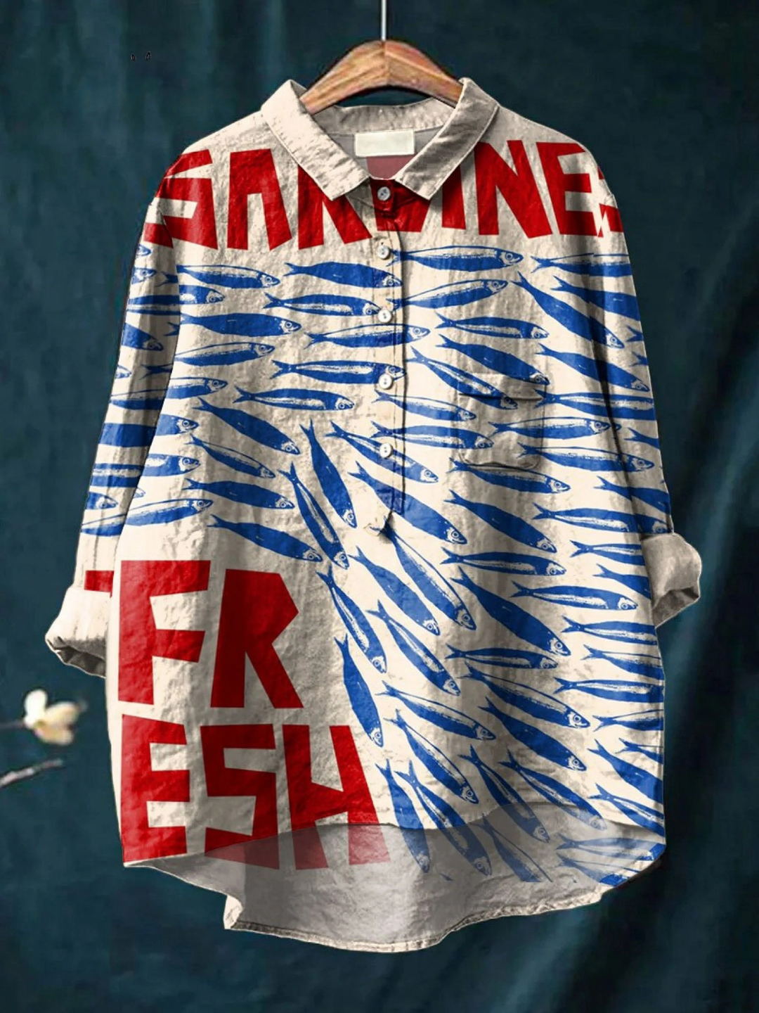 Amirah - Damen Vintage Fisch Kunstdruck Freizeitshirt