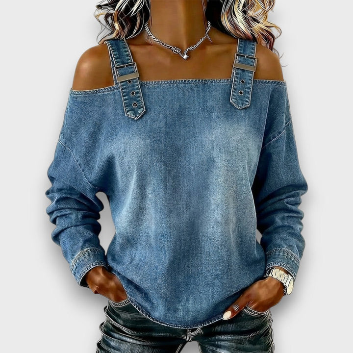Elama - Off-Shoulder Denim Top