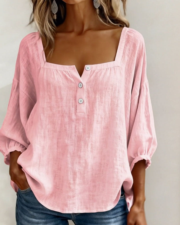Arianne - Damen Bluse mit quadratischem Ausschnitt und 3/4 Puffärmeln