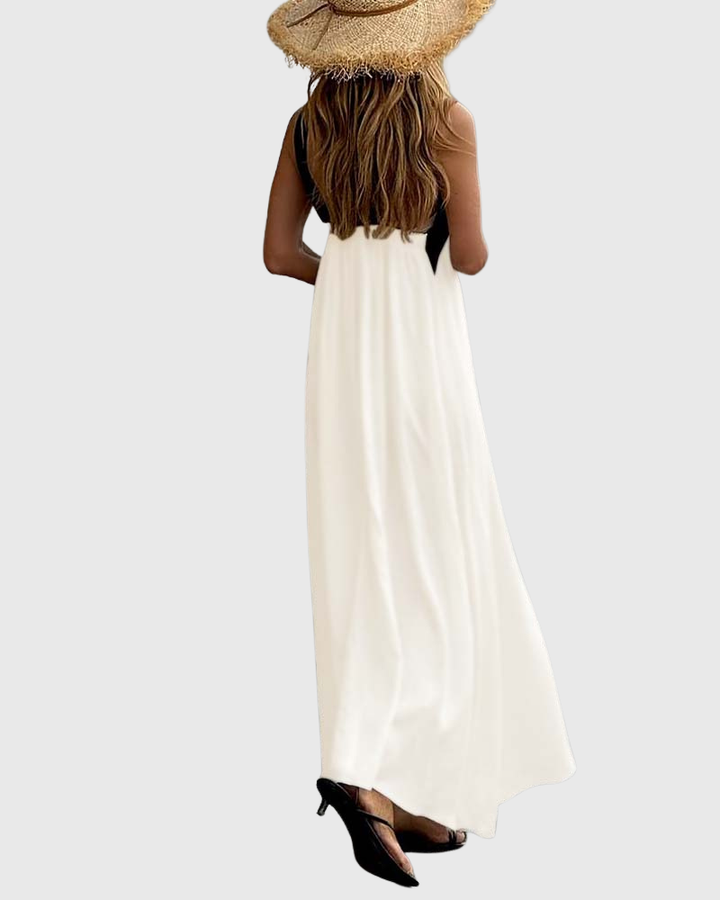 Cassy - Elegantes Crossover Halter Maxikleid Leichtes Schwarz