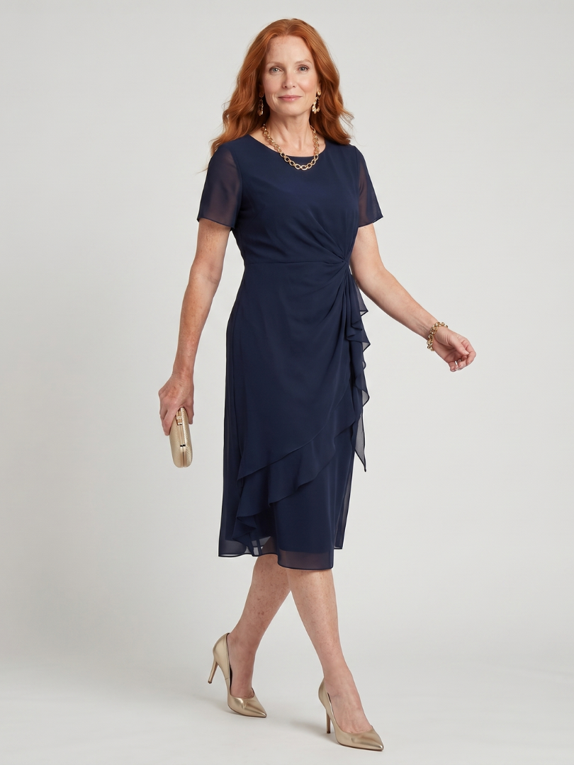Eira - Midi-Kleid mit kurzen Ärmeln und geschichtetem Saum