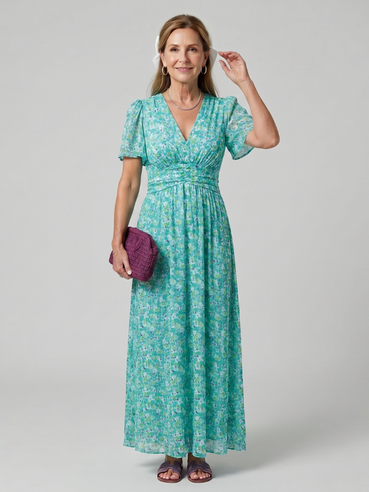 Juna - Kurzarm Ditsy Floral Print Midi Kleid