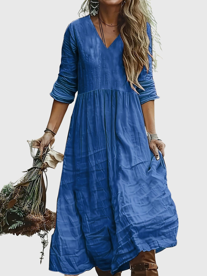 Sharon - Modisches Langarmkleid mit V-Ausschnitt