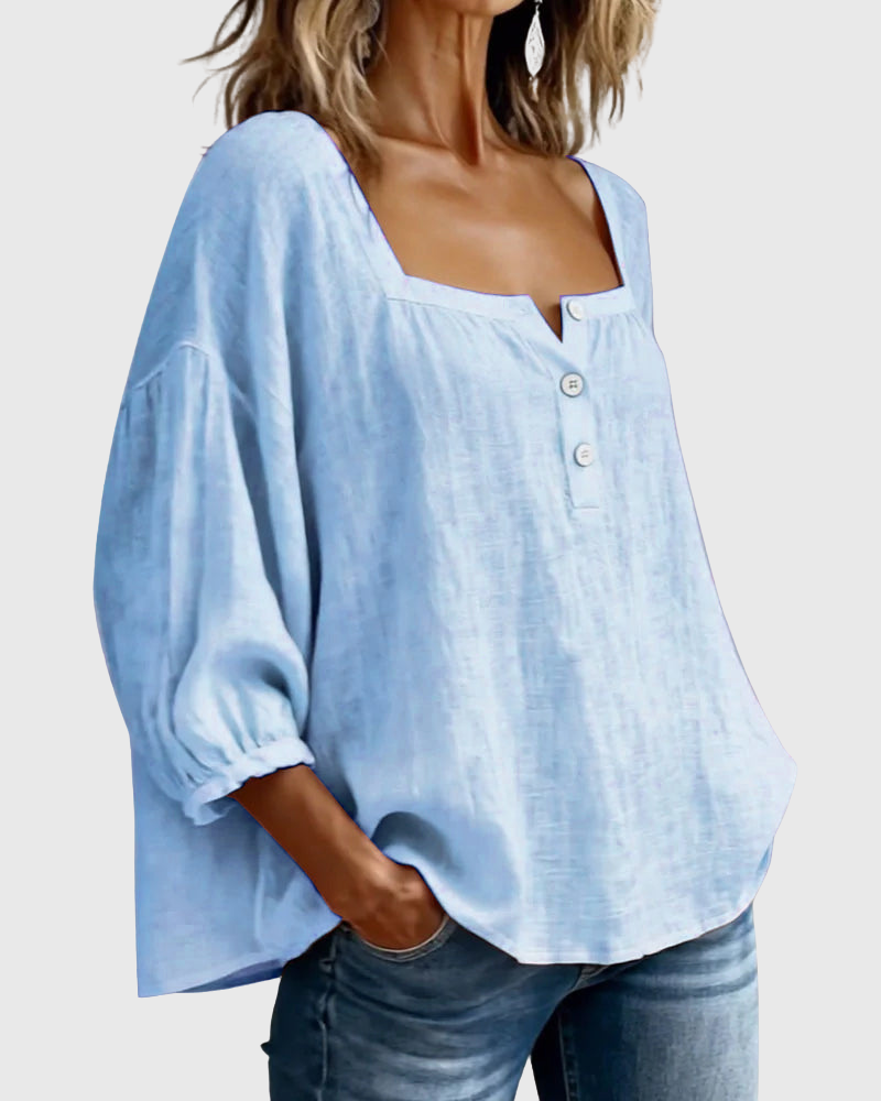 Arianne - Damen Bluse mit quadratischem Ausschnitt und 3/4 Puffärmeln