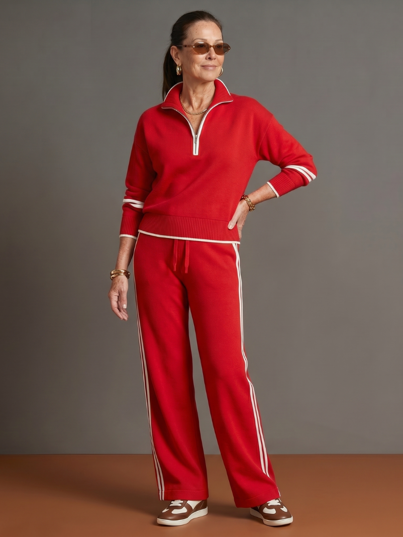 Regen - Zip-Hals Langarm-Seitenstreifen Leggings-Set